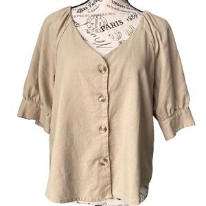 Roommates Boho Puff Sleeves V-neck Button Down Top in Size Medium